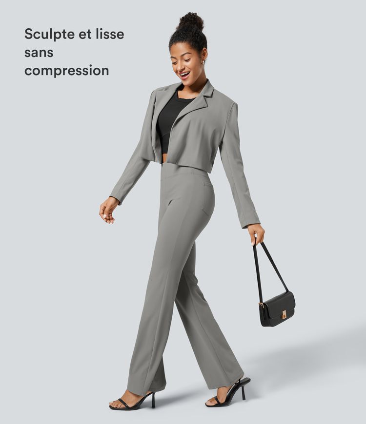 Pantalon tailleur légèrement évasé taille haute avec poches arrière Halara Flex™ Pantalon tailleur légèrement évasé taille haute avec poches arrière Halara Flex™