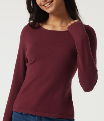 Lässiger Pullover mit Boot-Ausschnitt, langen Ärmeln, kontrastierender Spitze und ausgeschnittenem Rücken Lässiger Pullover mit Boot-Ausschnitt, langen Ärmeln, kontrastierender Spitze und ausgeschnittenem Rücken