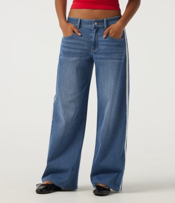 Halara Flex™ Low-Rise Baggy-Jeans mit Kontrastspitze, lässig, mit Taschen Halara Flex™ Low-Rise Baggy-Jeans mit Kontrastspitze, lässig, mit Taschen