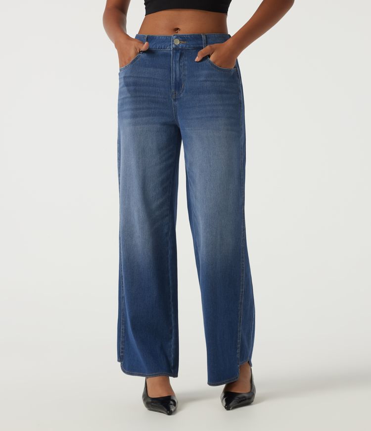 Halara Flex™ Mid Rise Straight Leg Casual Cotton Jeans with Pockets