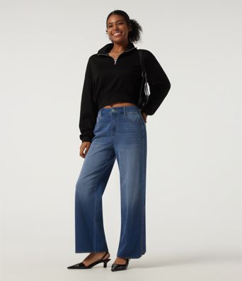 Halara Flex™ Mid Rise Straight Leg Casual Cotton Jeans with Pockets