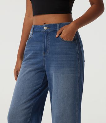Halara Flex™ Mid Rise Straight Leg Casual Cotton Jeans with Pockets