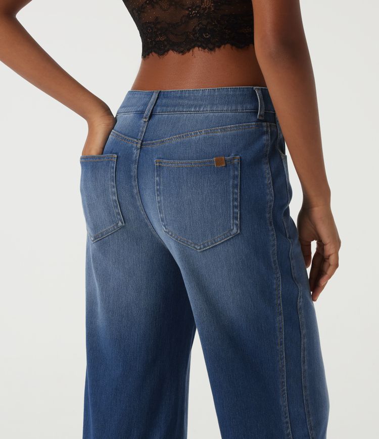 Halara Flex™ Mid Rise Straight Leg Casual Cotton Jeans with Pockets