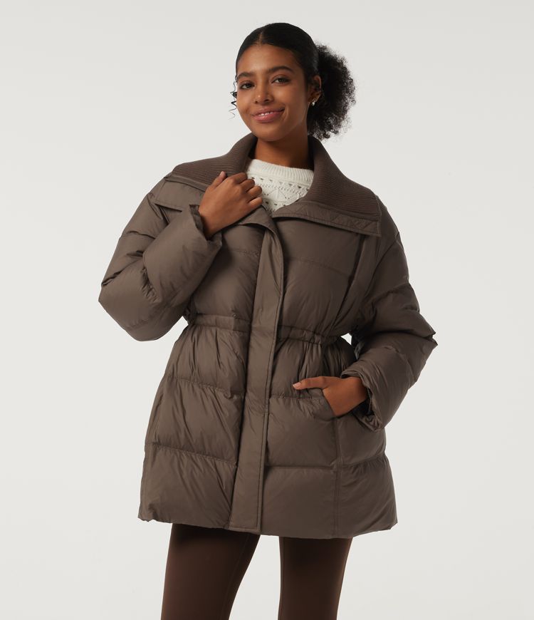 Lapel Collar Long Sleeve Work Down Jacket with Pockets