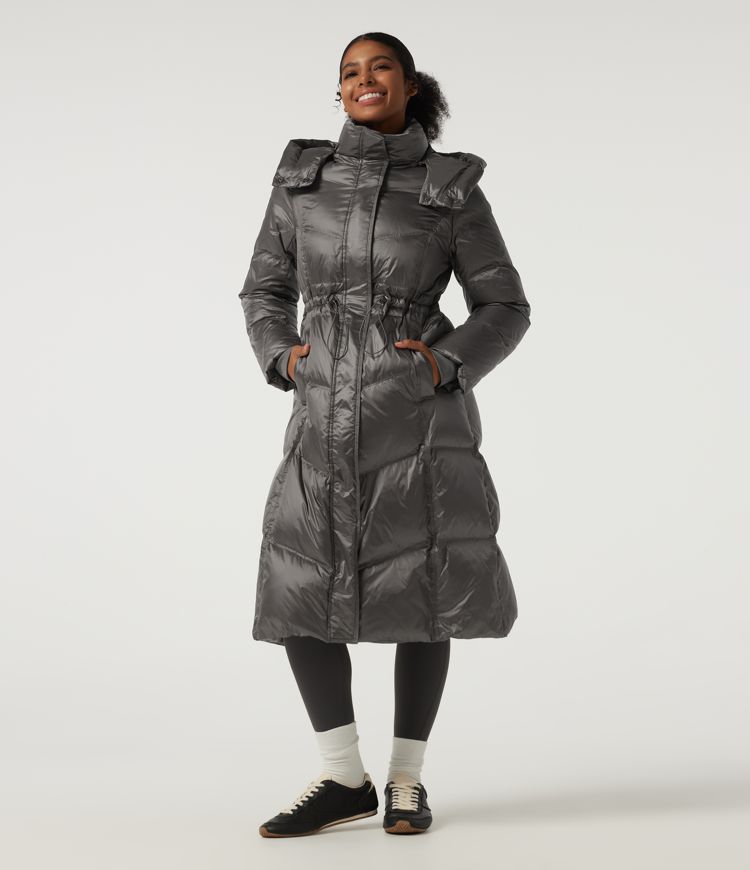 Hooded Long Sleeve Knee-Length Work Down Jacket with Pockets