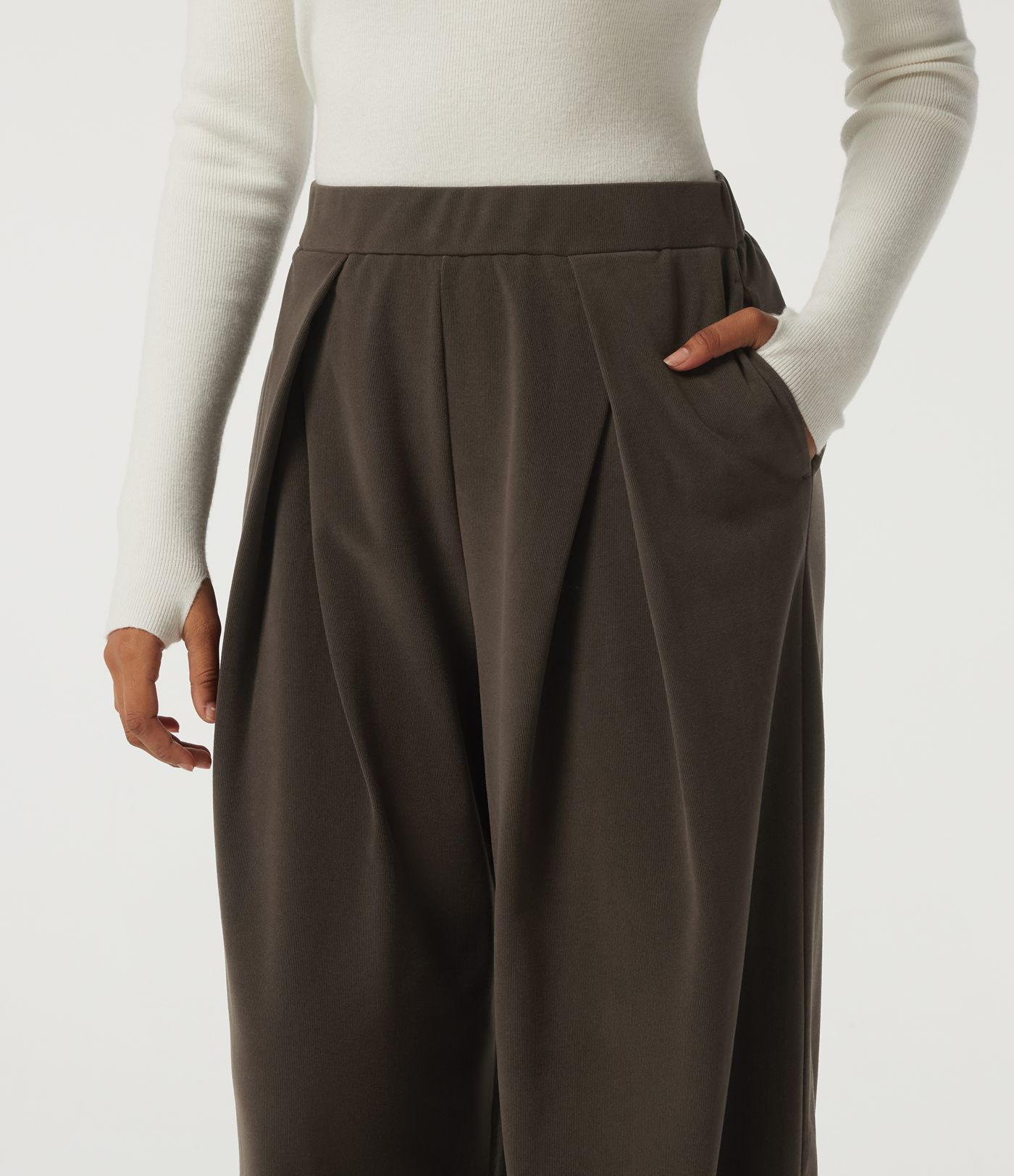 Wrinkle Recovery High Waisted Baggy Split Hem Corduroy Casual Pant with Pockets