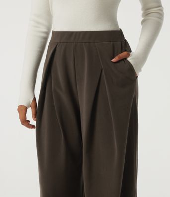 Wrinkle Recovery High Waisted Baggy Split Hem Corduroy Casual Pant with Pockets