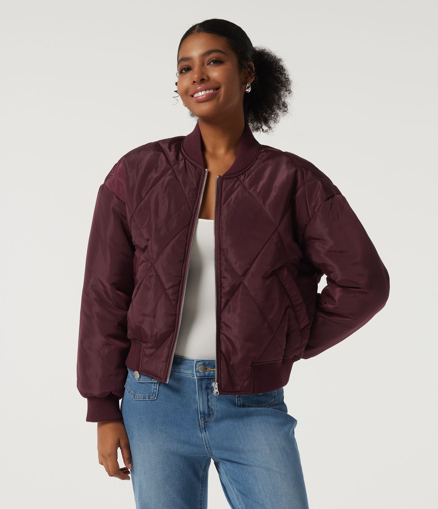 Round Neck Long Sleeve Casual Bomber Jacket with Pockets Round Neck Long Sleeve Casual Bomber Jacket with Pockets