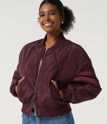 Round Neck Long Sleeve Casual Bomber Jacket with Pockets Round Neck Long Sleeve Casual Bomber Jacket with Pockets