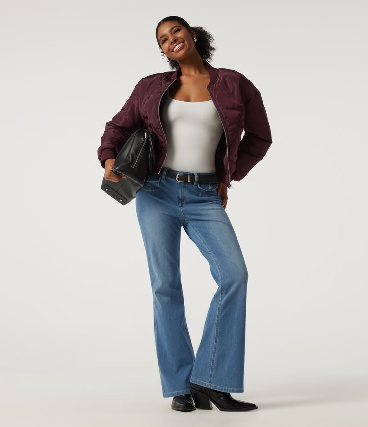 Round Neck Long Sleeve Casual Bomber Jacket with Pockets Round Neck Long Sleeve Casual Bomber Jacket with Pockets