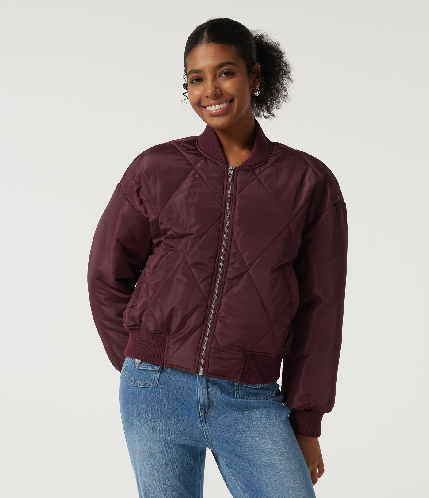 Round Neck Long Sleeve Casual Bomber Jacket with Pockets Round Neck Long Sleeve Casual Bomber Jacket with Pockets