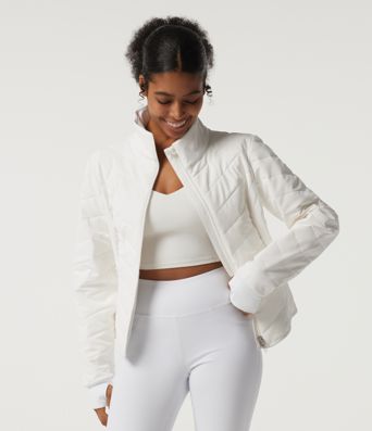 PuffFlex Veste rembourrée matelassée décontractée à col montant, manches longues, avec poches et ouvertures pour les pouces PuffFlex Veste rembourrée matelassée décontractée à col montant, manches longues, avec poches et ouvertures pour les pouces
