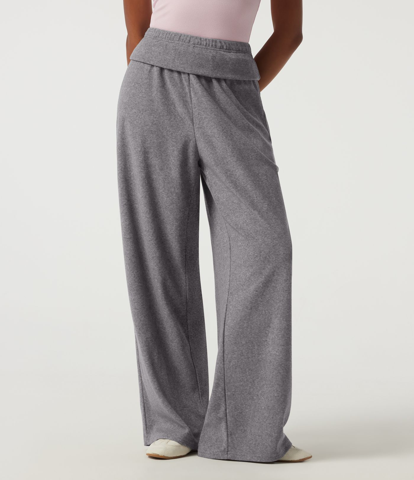 High Waisted Foldover Flare Fleece Casual Pants with Pockets High Waisted Foldover Flare Fleece Casual Pants with Pockets