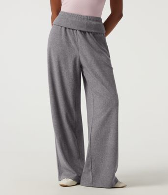 High Waisted Foldover Flare Fleece Casual Pants with Pockets High Waisted Foldover Flare Fleece Casual Pants with Pockets