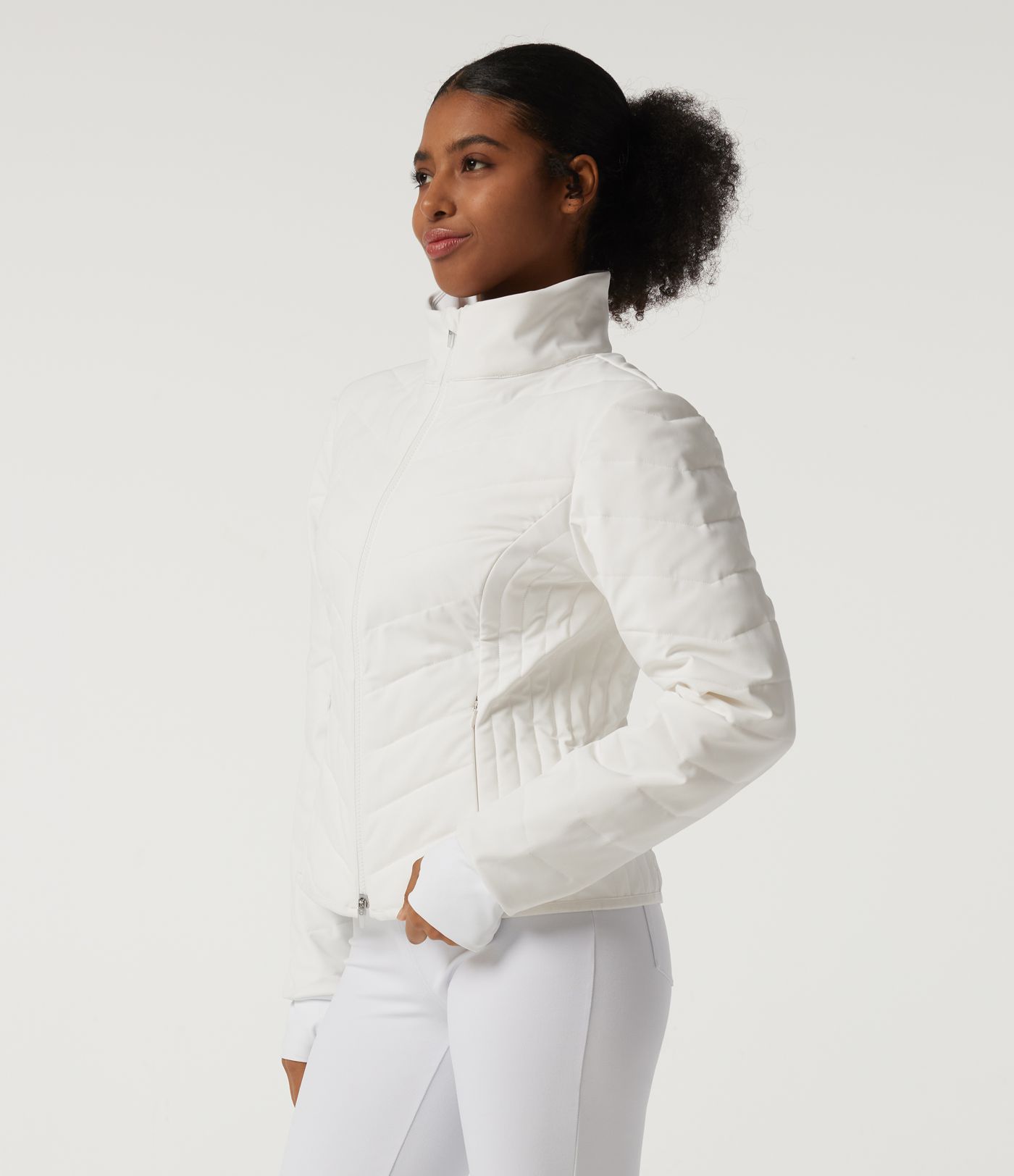 PuffFlex Veste rembourrée matelassée décontractée à col montant, manches longues, avec poches et ouvertures pour les pouces PuffFlex Veste rembourrée matelassée décontractée à col montant, manches longues, avec poches et ouvertures pour les pouces