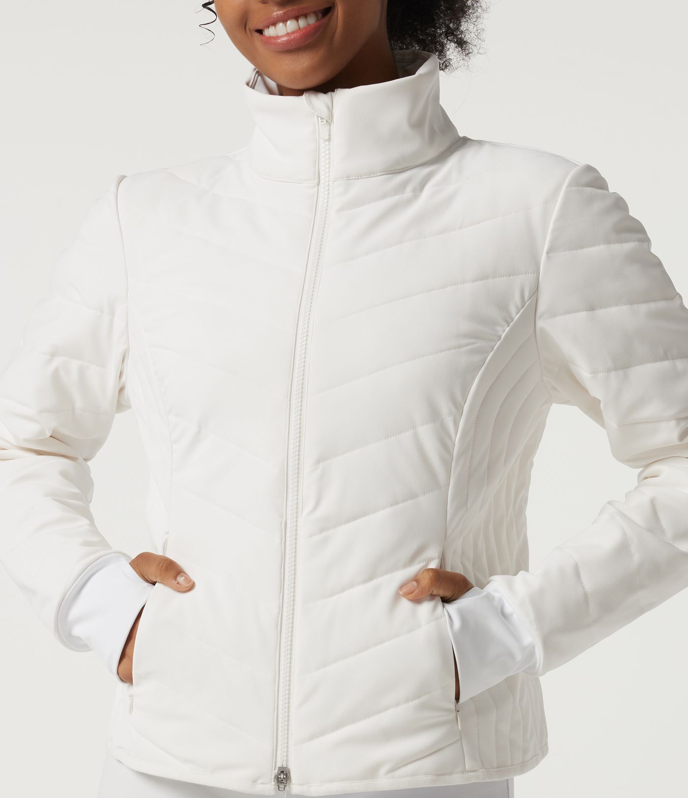 PuffFlex Veste rembourrée matelassée décontractée à col montant, manches longues, avec poches et ouvertures pour les pouces PuffFlex Veste rembourrée matelassée décontractée à col montant, manches longues, avec poches et ouvertures pour les pouces