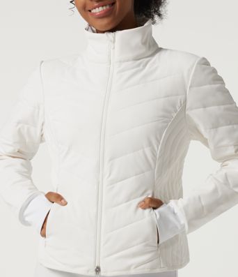 PuffFlex Veste rembourrée matelassée décontractée à col montant, manches longues, avec poches et ouvertures pour les pouces PuffFlex Veste rembourrée matelassée décontractée à col montant, manches longues, avec poches et ouvertures pour les pouces