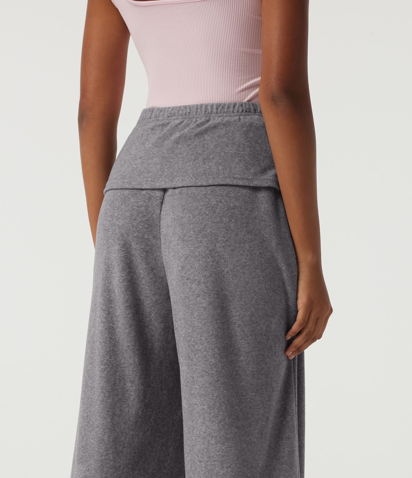 High Waisted Foldover Flare Fleece Casual Pants with Pockets High Waisted Foldover Flare Fleece Casual Pants with Pockets
