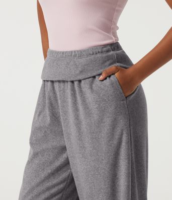 High Waisted Foldover Flare Fleece Casual Pants with Pockets High Waisted Foldover Flare Fleece Casual Pants with Pockets