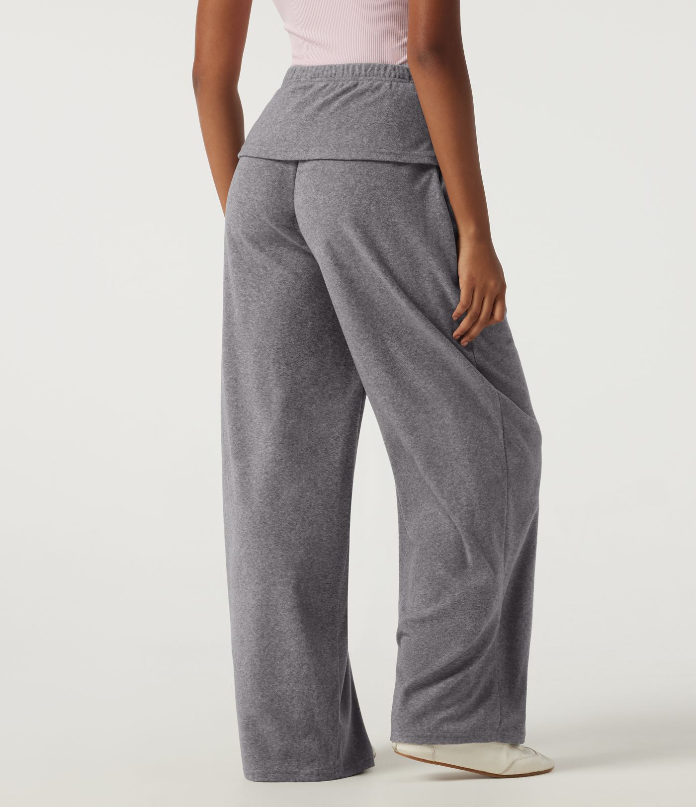 High Waisted Foldover Flare Fleece Casual Pants with Pockets High Waisted Foldover Flare Fleece Casual Pants with Pockets