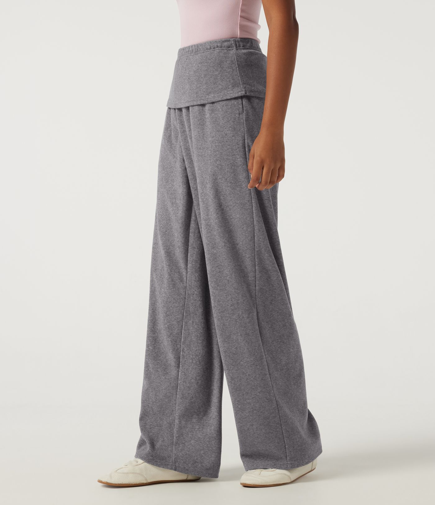 High Waisted Foldover Flare Fleece Casual Pants with Pockets High Waisted Foldover Flare Fleece Casual Pants with Pockets