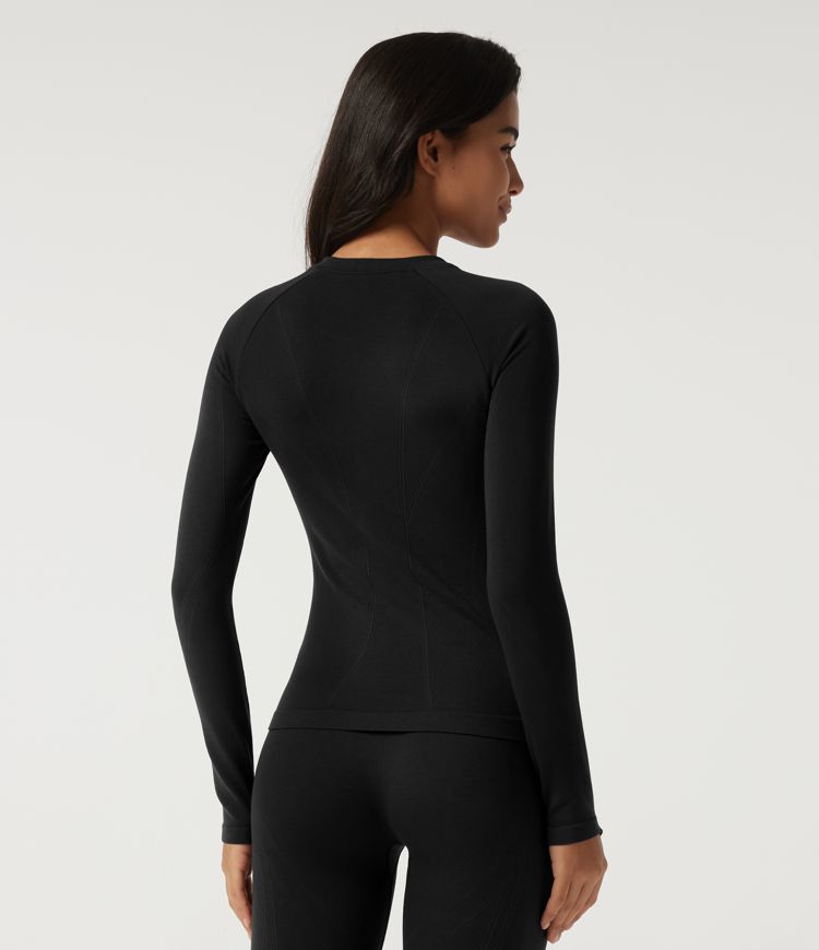 Black OneForm Seamless Flow Round Neck Long Sleeve Casual Sports Top / 2