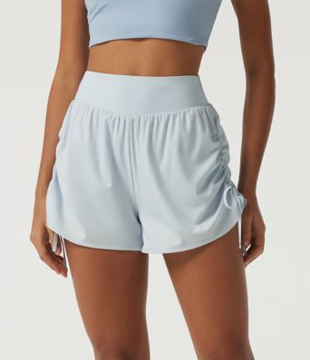 Breezeful™ High Waisted Tummy Control Quick Dry Ruched 2-in-1 Running Shorts 3" 