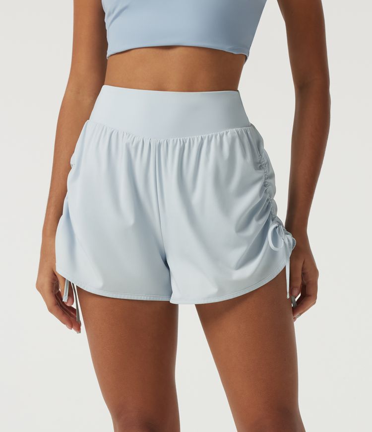 Breezeful™ High Waisted Tummy Control Quick Dry Ruched 2-in-1 Running Shorts 3" 