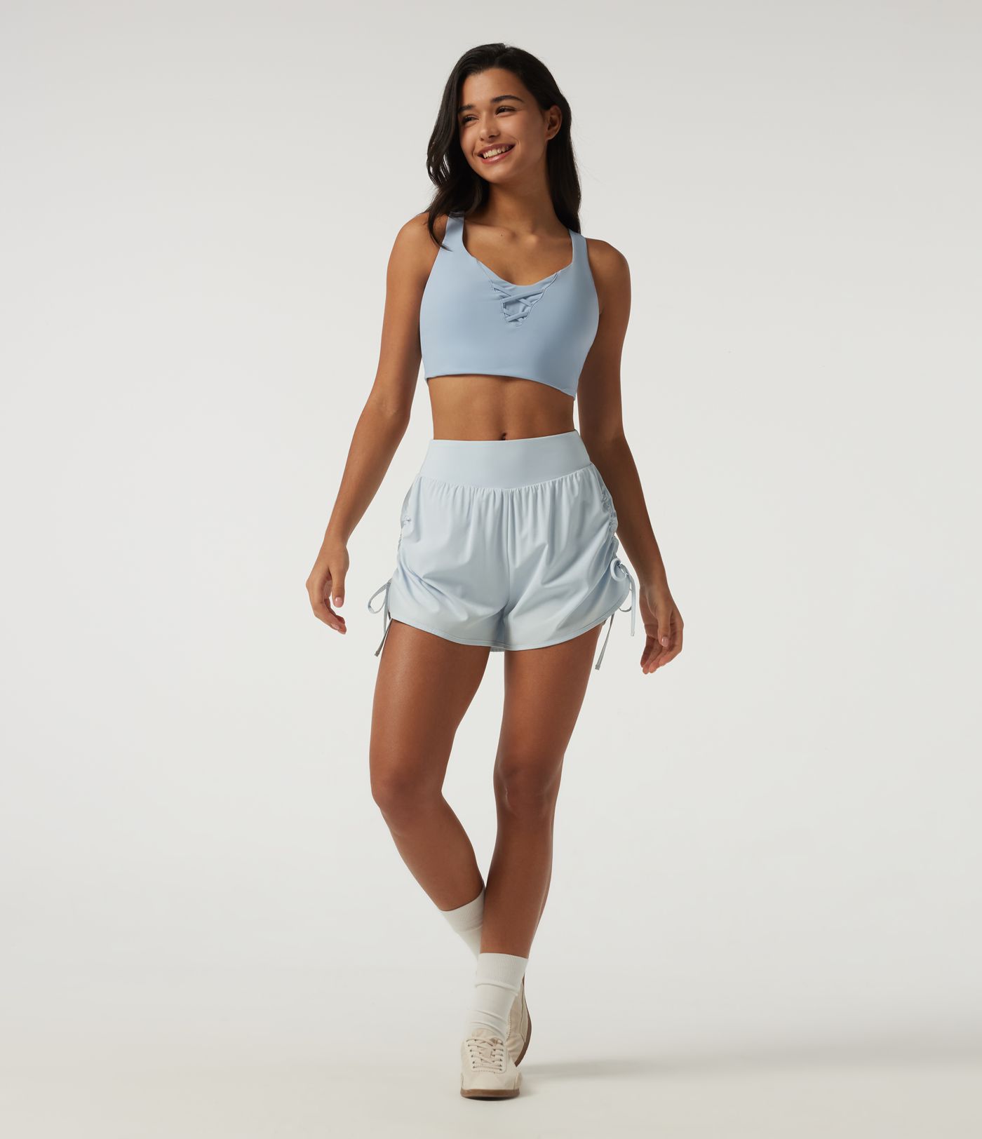 Breezeful™ High Waisted Tummy Control Quick Dry Ruched 2-in-1 Running Shorts 3" 