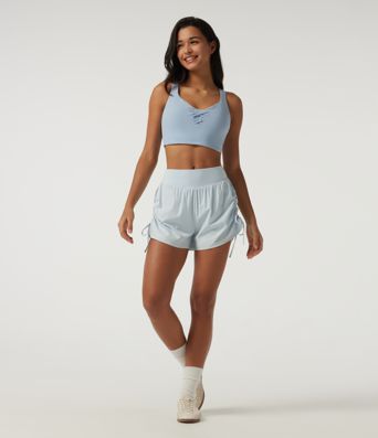 Breezeful™ High Waisted Tummy Control Quick Dry Ruched 2-in-1 Running Shorts 3" 