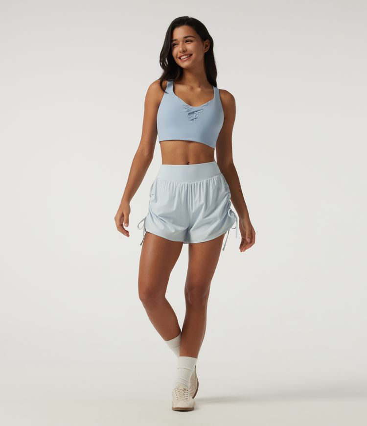 Breezeful™ High Waisted Tummy Control Quick Dry Ruched 2-in-1 Running Shorts 3" 