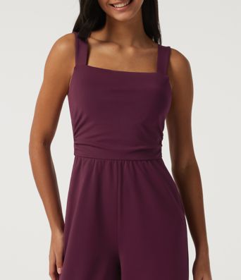 Square Neck Sleeveless Wide Leg Party Jumpsuit with Pockets and Built-in Bra - Easy Peezy Edition