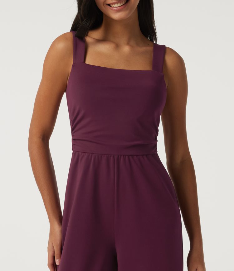 Square Neck Sleeveless Wide Leg Party Jumpsuit with Pockets and Built-in Bra - Easy Peezy Edition