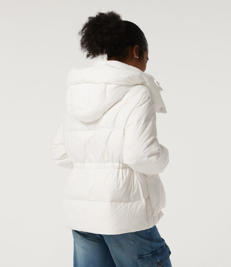 White Hooded Long Sleeve Casual Down Jacket with Pockets / 2