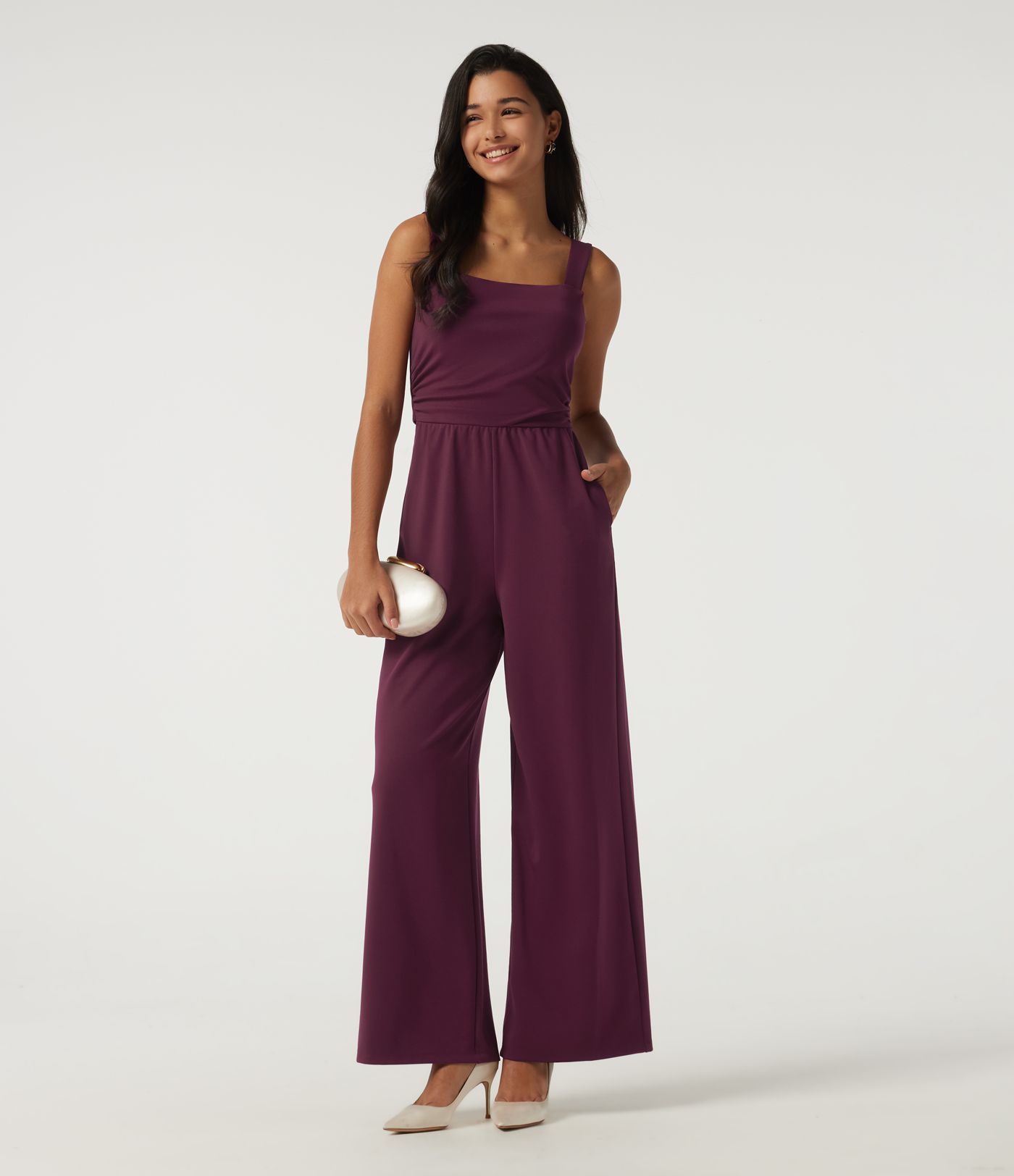 Square Neck Sleeveless Wide Leg Party Jumpsuit with Pockets and Built-in Bra - Easy Peezy Edition