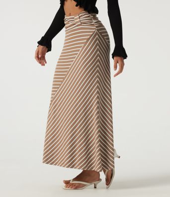 Ribbed Knit Mid Rise Asymmetric Ruched Stripe Maxi Casual Mermaid Skirt Ribbed Knit Mid Rise Asymmetric Ruched Stripe Maxi Casual Mermaid Skirt