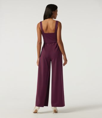 Square Neck Sleeveless Wide Leg Party Jumpsuit with Pockets and Built-in Bra - Easy Peezy Edition