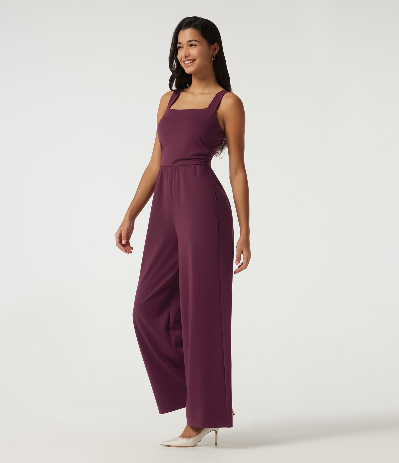 Square Neck Sleeveless Wide Leg Party Jumpsuit with Pockets and Built-in Bra - Easy Peezy Edition