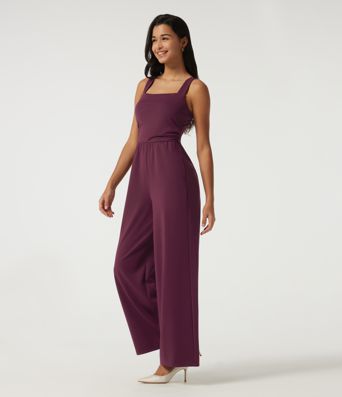 Square Neck Sleeveless Wide Leg Party Jumpsuit with Pockets and Built-in Bra - Easy Peezy Edition