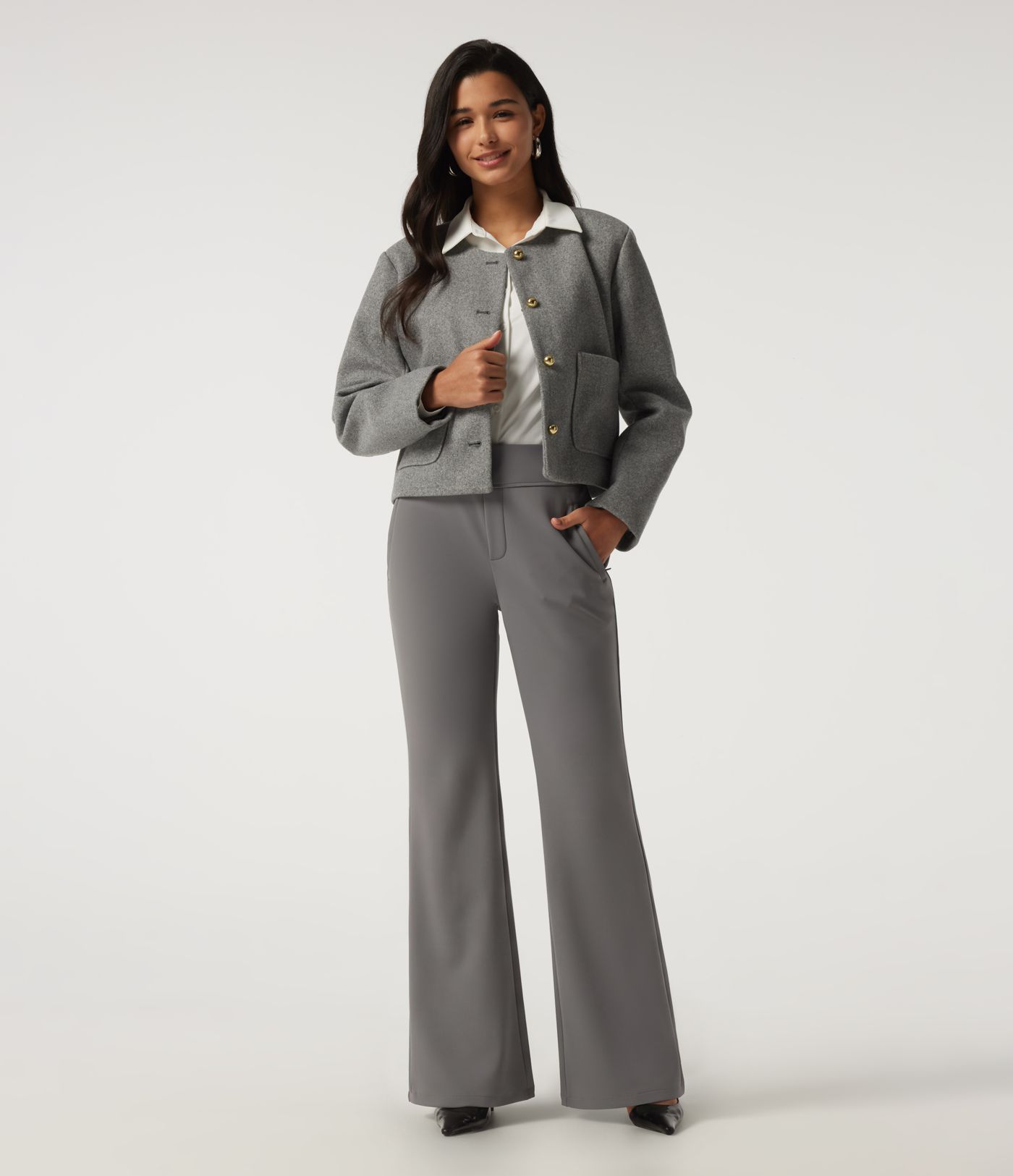 High Waisted Flare Fleece Work Pants with Pockets