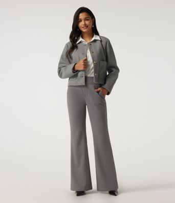High Waisted Flare Fleece Work Pants with Pockets
