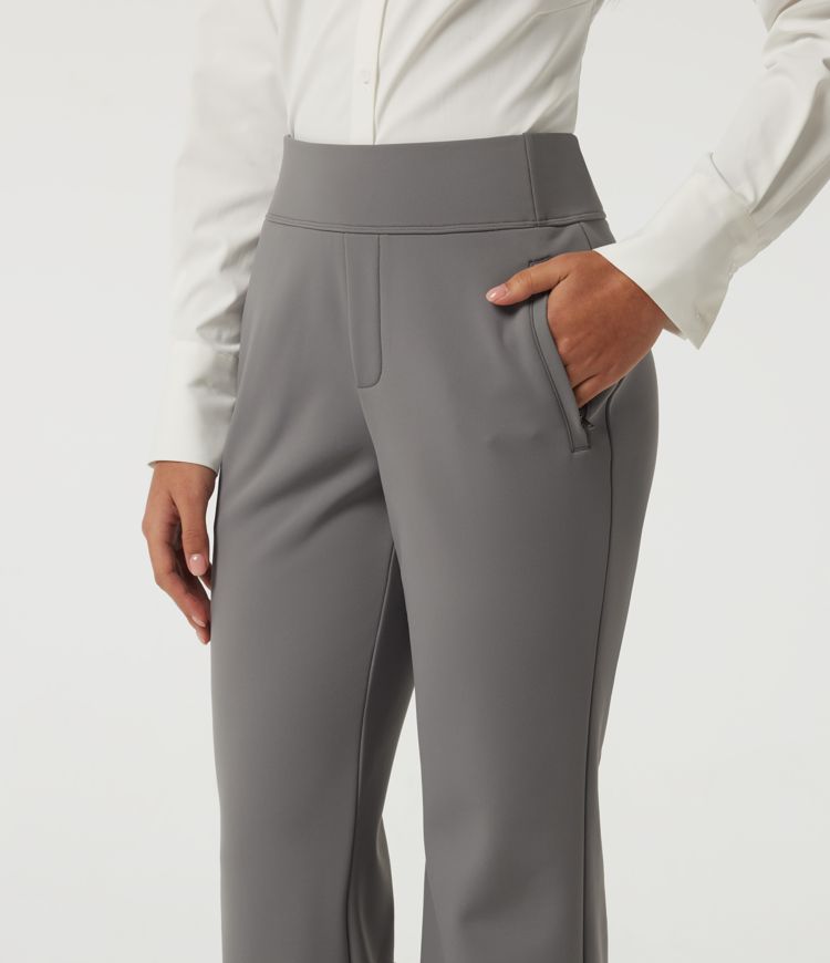 High Waisted Flare Fleece Work Pants with Pockets