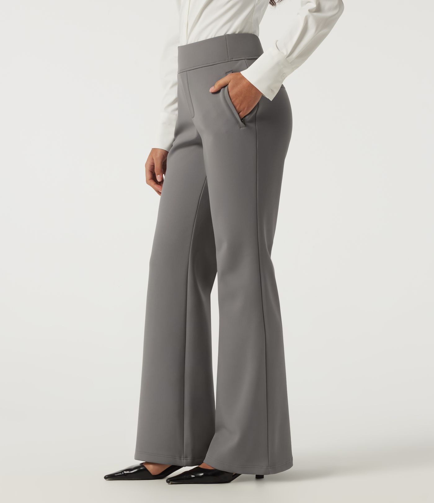High Waisted Flare Fleece Work Pants with Pockets