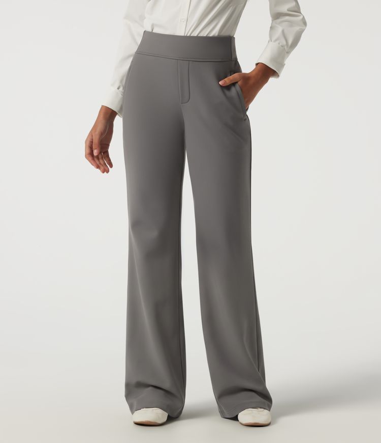 High Waisted Flare Fleece Work Pants with Pockets