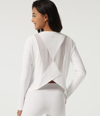 SoftlyZero™ luftiges Rundhals-Top mit langen Ärmeln und Mesh-Rücken für Yoga und Sport SoftlyZero™ luftiges Rundhals-Top mit langen Ärmeln und Mesh-Rücken für Yoga und Sport