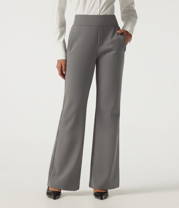 High Waisted Flare Fleece Work Pants with Pockets