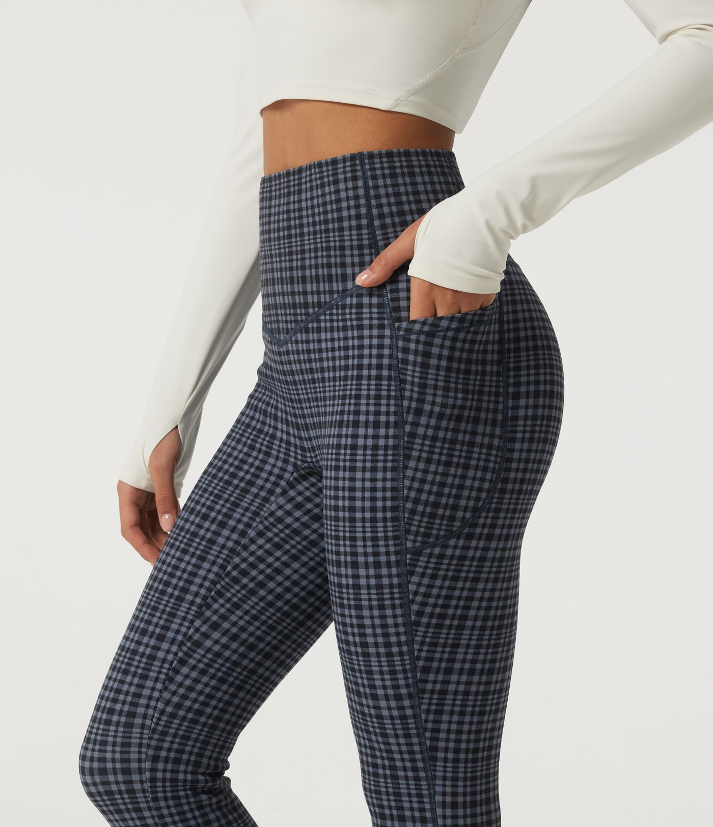 Halara UltraSculpt™ High Waisted Tummy Control Fleece Plaid Workout Leggings with Pockets