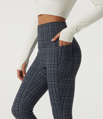 Halara UltraSculpt™ High Waisted Tummy Control Fleece Plaid Workout Leggings with Pockets