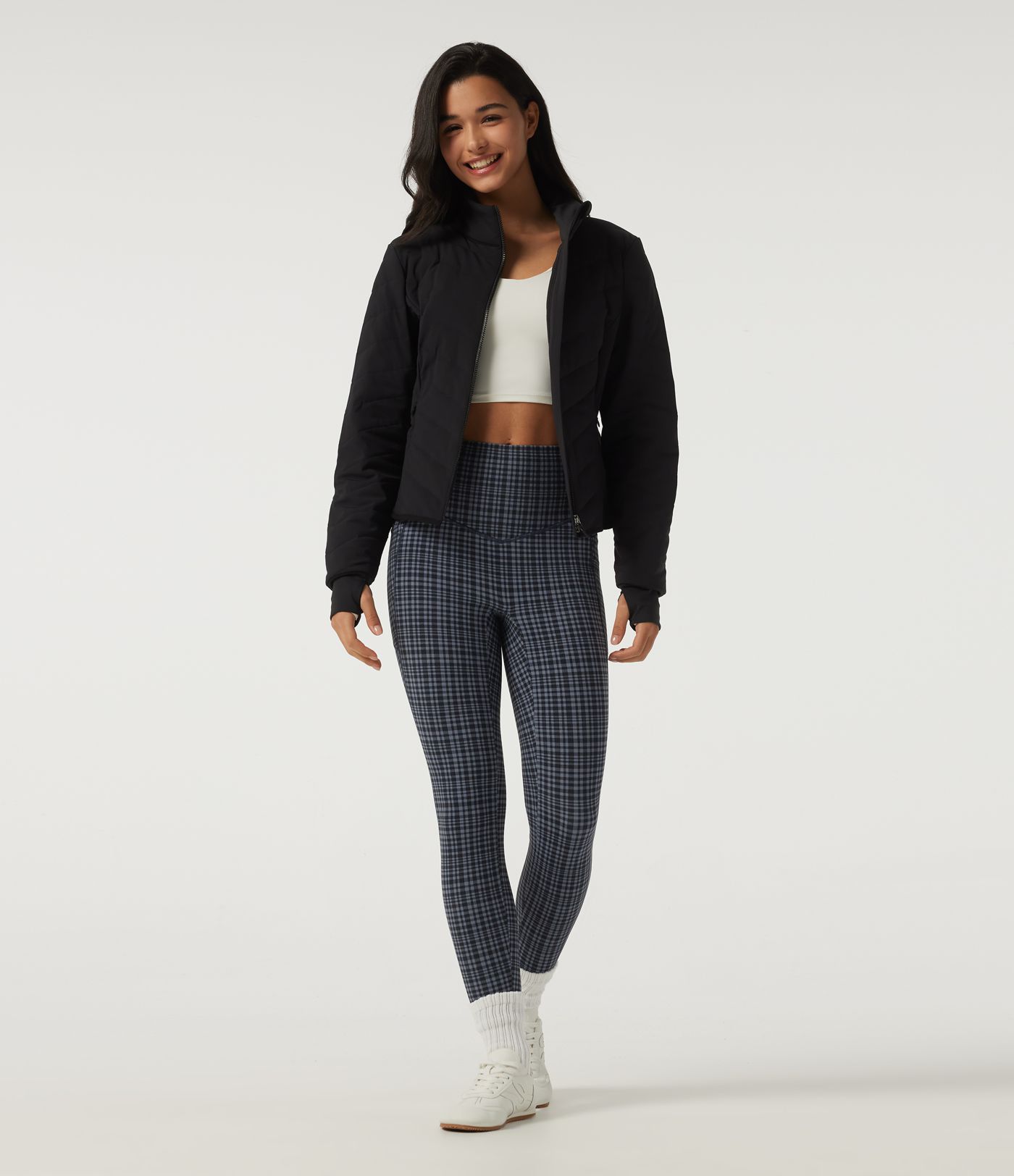 Halara UltraSculpt™ High Waisted Tummy Control Fleece Plaid Workout Leggings with Pockets