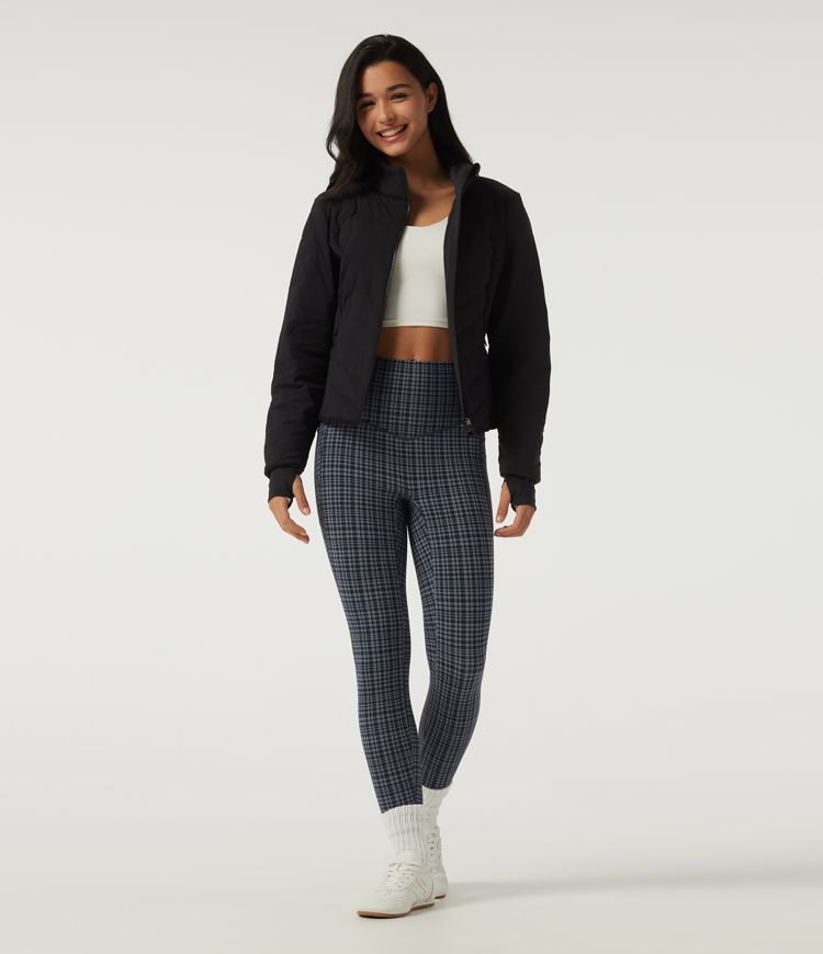 Halara UltraSculpt™ High Waisted Tummy Control Fleece Plaid Workout Leggings with Pockets